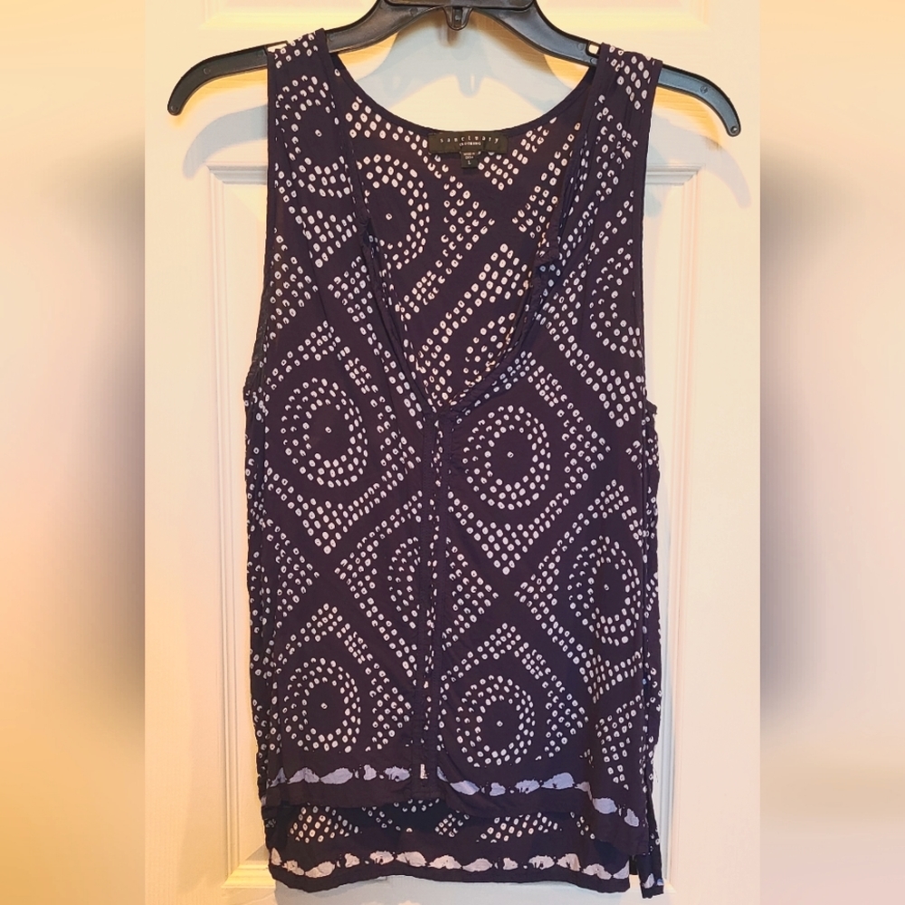 Sanctuary hi-lo flowy navy blue tank sleeveless blouse top L